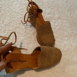 Raffia platform wedge sandal 7.5